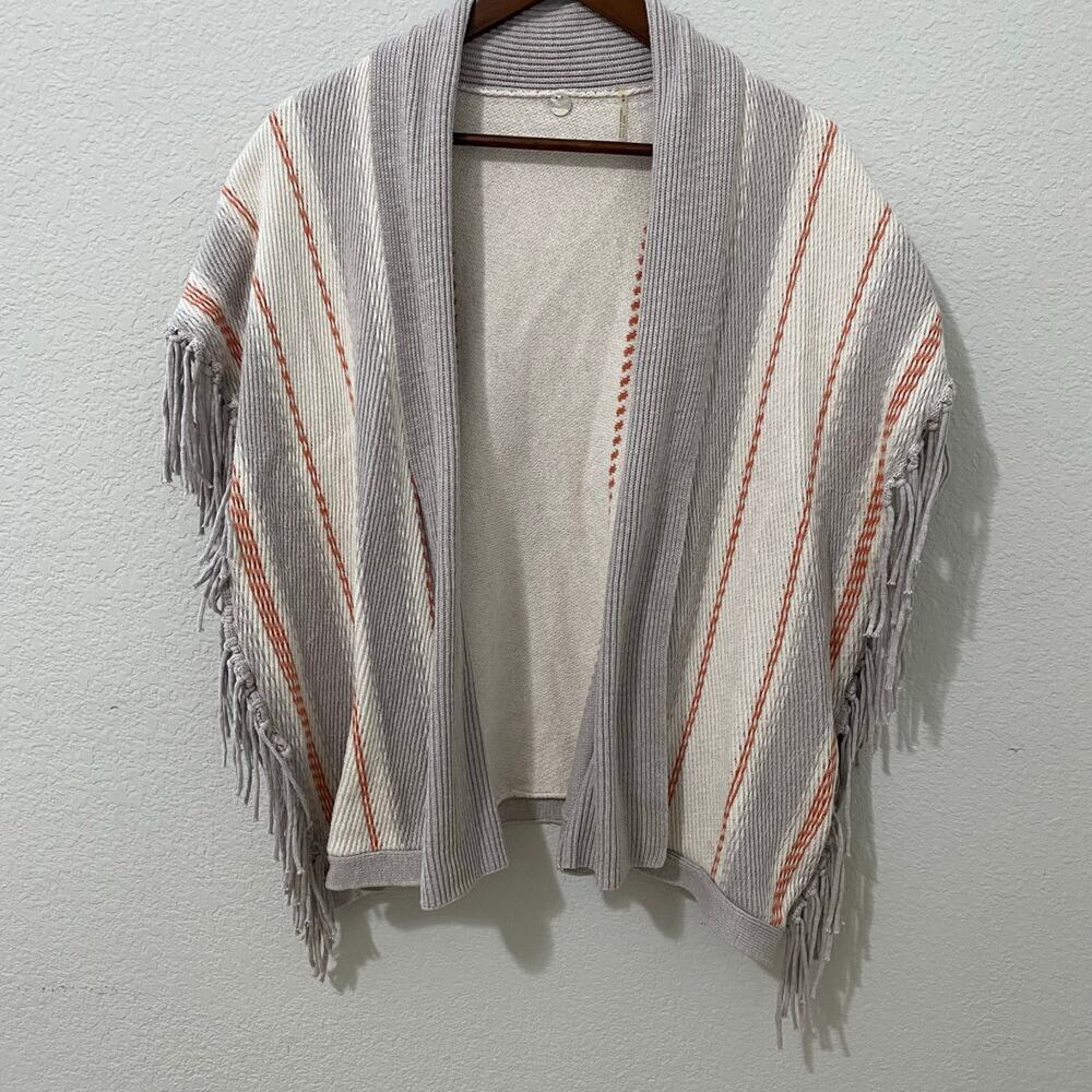 Margaret O'leary Cardigan Sweater Womens Size S/M Gray Striped Fringe